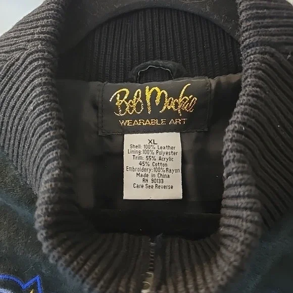 Vtg Bob Mackie Wearable Leather & Knit Jacket Embroidered Black Sz XL Statement! - Picture 9 of 16